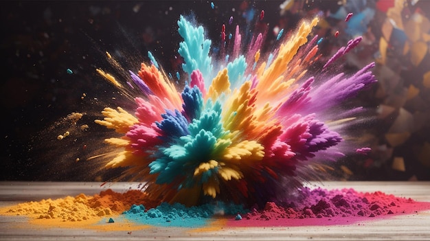 Explosion of colorful dry powder splatted background Ai image