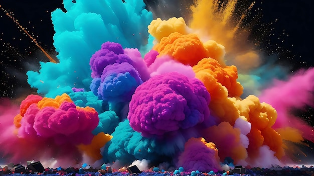 Explosion of colorful dry powder splatted background Ai Image