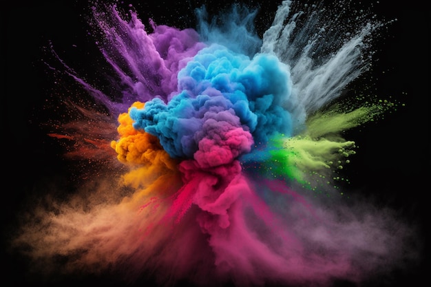 An explosion of colorful holi paint and powder rendered in 3D with a minimalist design Generative Ai