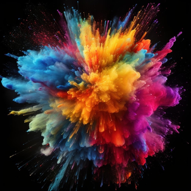 explosion of colorful powder on black background generative AI