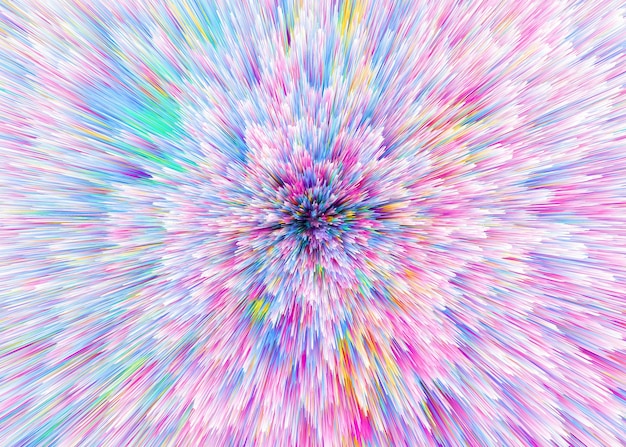 Explosion colorful rays.  Shine dynamic scene.  Magic moving fast lines.  Hologram display. Bright blurred waves. Stylish space bright fantasy abstract background. Future tech. 3D illustration.