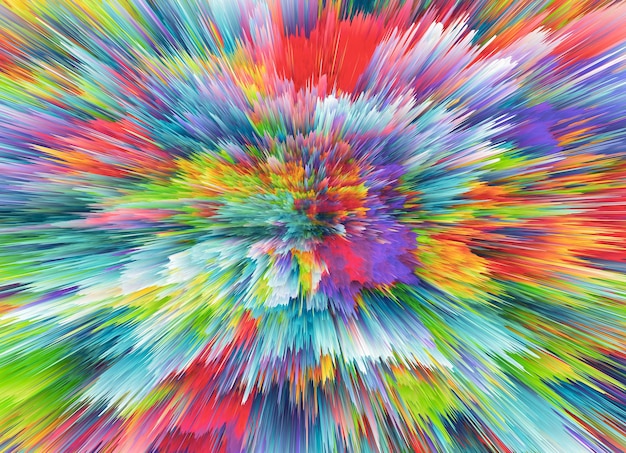 Explosion colorful rays.  Shine dynamic scene.  Magic moving fast lines.  Hologram display. Bright blurred waves. Stylish space bright fantasy abstract background. Future tech. 3D illustration.