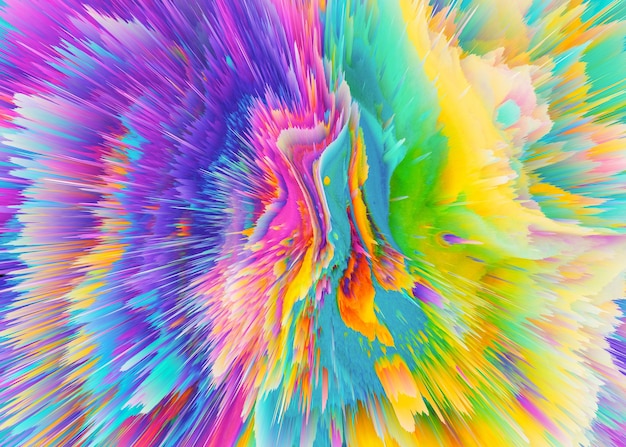 Explosion colorful rays.  Shine dynamic scene.  Magic moving fast lines.  Hologram display. Bright blurred waves. Stylish space bright fantasy abstract background. Future tech. 3D illustration.