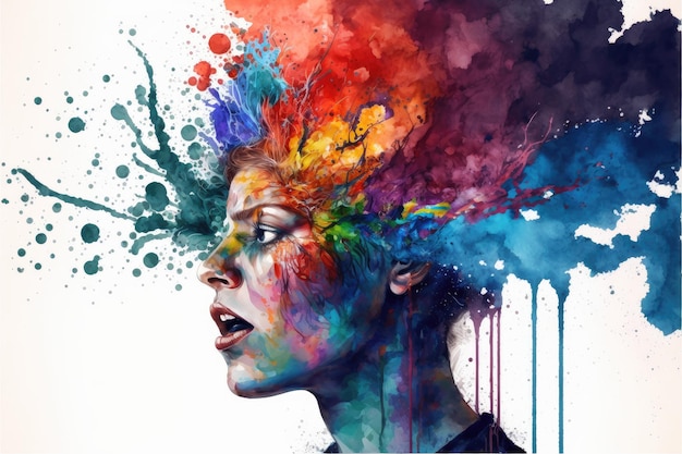 Explosion of colors out of an artist in concept of creative and art inspiration