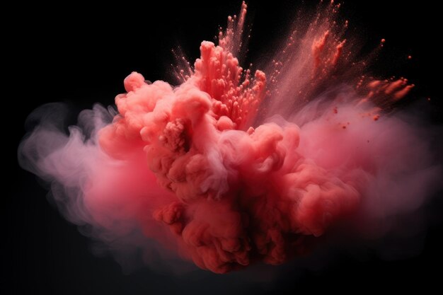 Photo explosion of coral pink colored powder on black background ar 32 v 52 job id 80fb185878c84aaeaff5ad8d4889263b