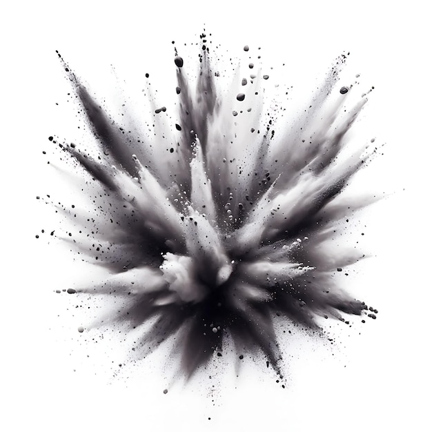 Фото Эффект взрыва изолирован на белых черных меловых кусках и летящем порохе