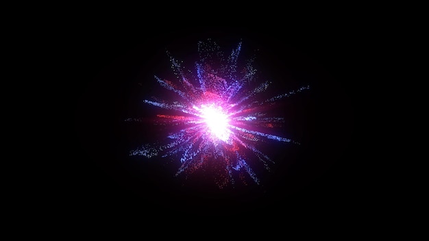 Explosion effect. Neon dotts particles. Isolated on black. Abstract background. Blue color.