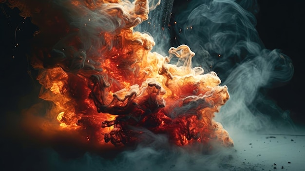 Photo explosion of fire and smoke on black background