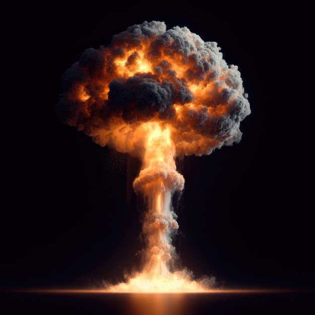 Взрыв ядерной бомбы облако в форме огненного гриба на черном фоне