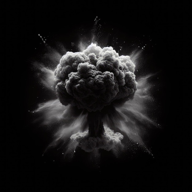 explosion from nuclear bomb a cloud in the shape of a mushroom on a black background
