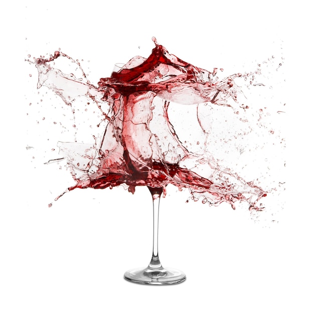 Photo explosion of a glass with red wine