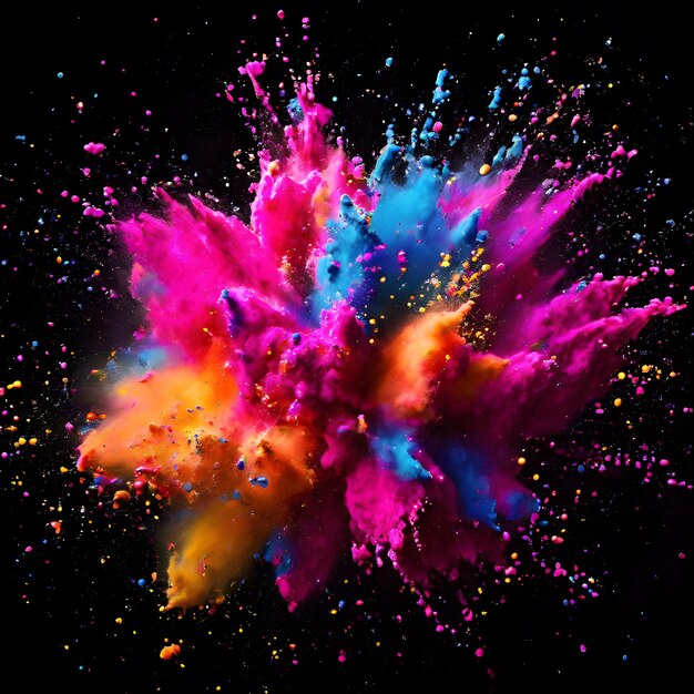 Explosion of holi powder color on black background