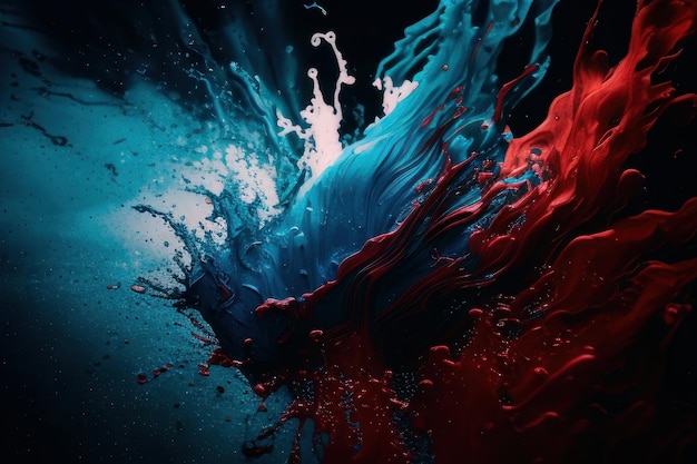 Explosion liquid blue and red background