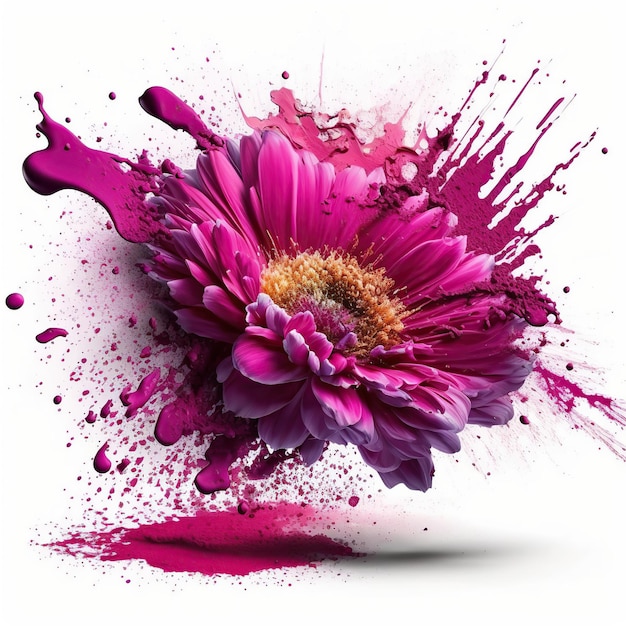 Explosion of magenta Holi powder from flower