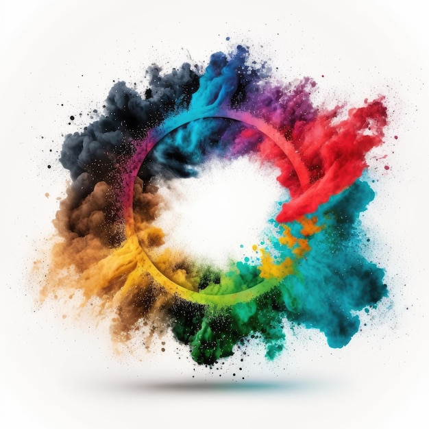 Взрыв многоцветного порошкового цвета в форме круга с фоном