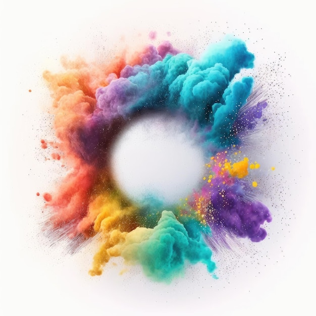 Explosion of multicolor powder color in circle shape with background