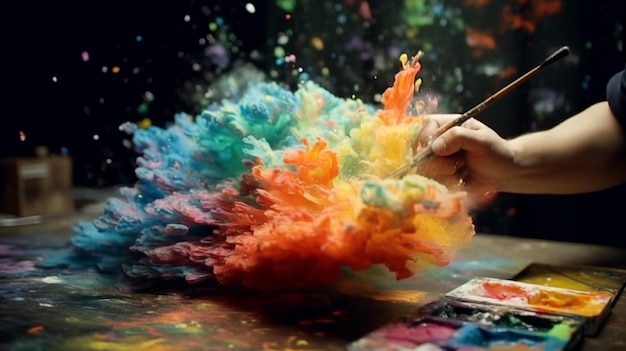 Explosion of multicolored paints Generative AI