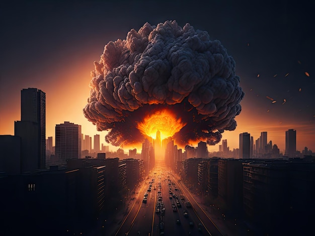 The explosion of a nuclear bomb in the city ai generative