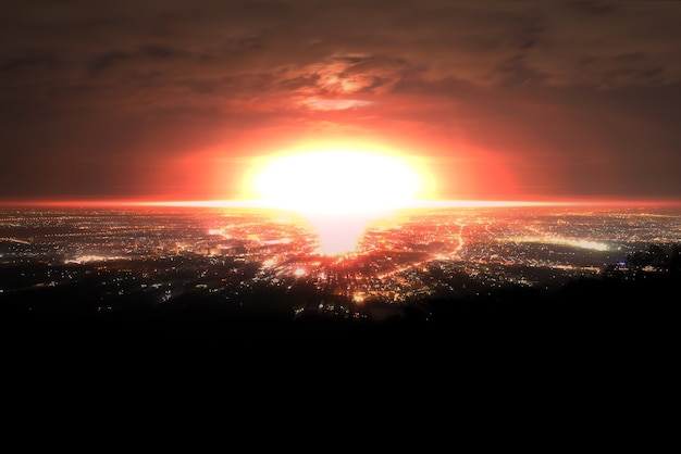 Explosion of nuclear bomb over city