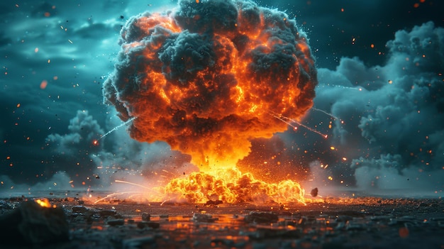 核爆弾の爆発と3Dのキノコの雲
