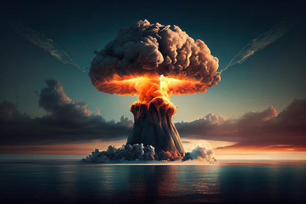 Взрыв ядерной бомбы в океане Генеративный Ай