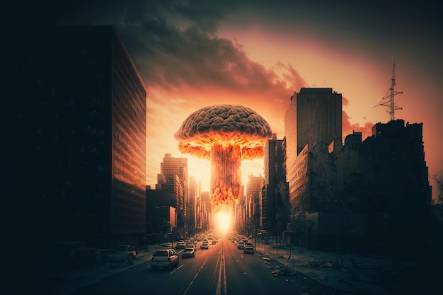 The explosion nuclear bomb in town