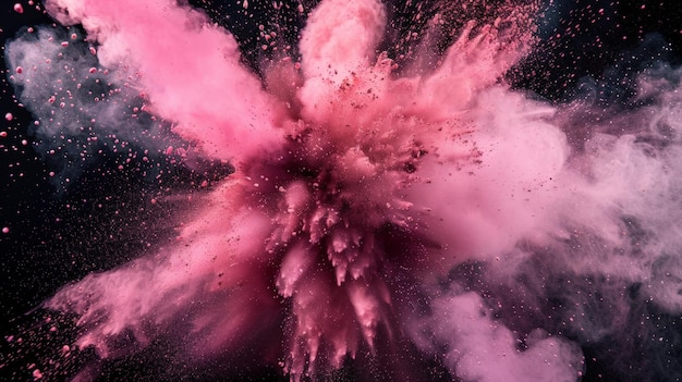 Explosion of pink colored powder on black background