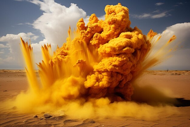 Foto esplosione e versamento di sabbia dorata