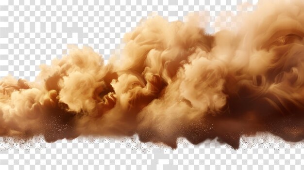 Photo an explosion of realistic texture modern illustration on transparent background illustrating sandstorm brown dusty cloud or dry sand flying with gusts of wind