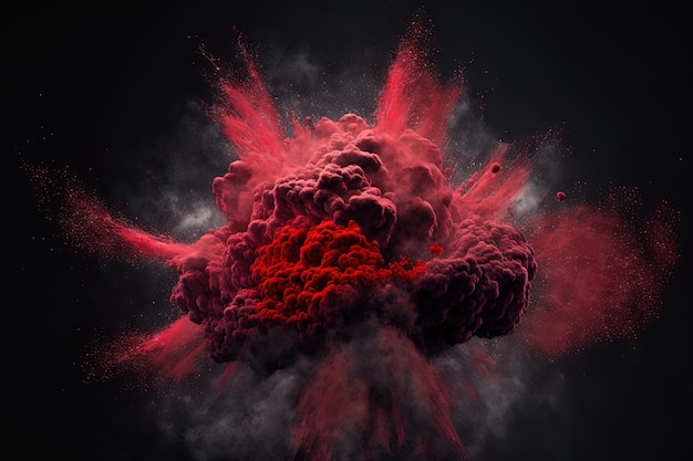 Explosion of red powder against a dark background