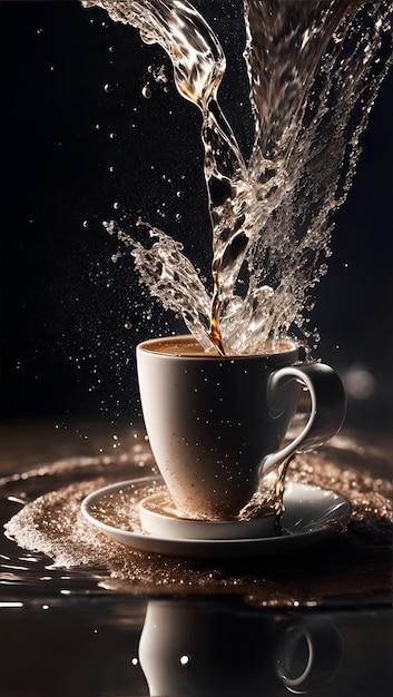 Explosion Splash a cup of coffee on the table