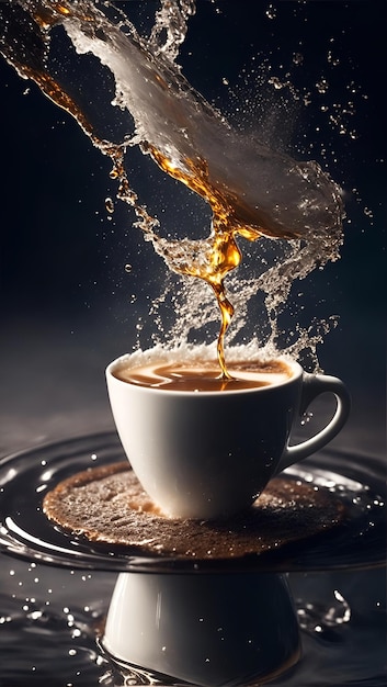 Explosion Splash a cup of coffee on the table