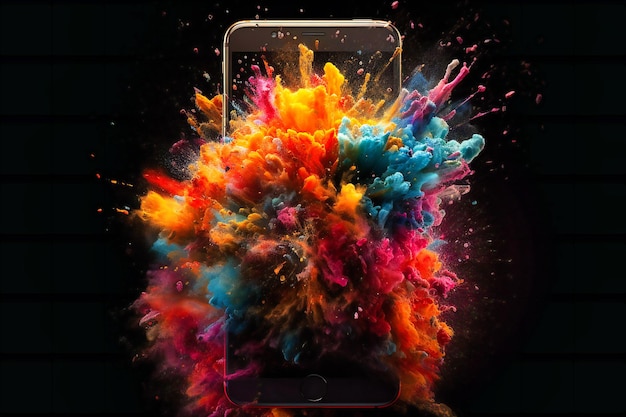 an explosion on top of a smartphone