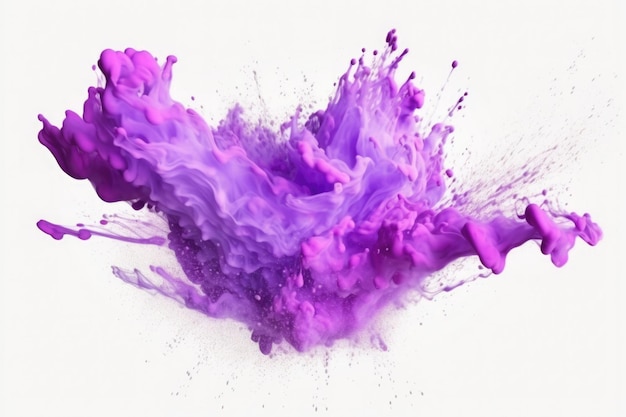 Explosion of violet paint on white background Fluid Abstract background Color explosion Generative AI illustration