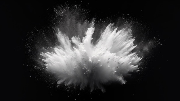 Explosion of white powder isolated on black background Abstract design Generative AI