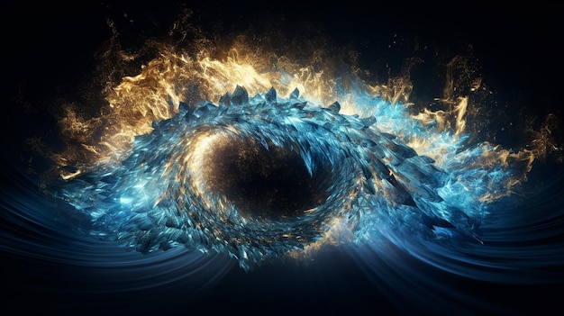 Фото Взрыв с прохладной синей волной с золотым и черным неоновым светом