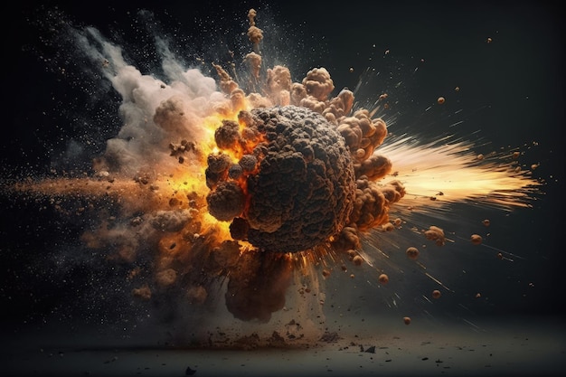 Photo explosion with a fireball during an arms show