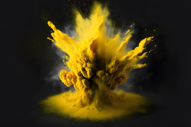 Explosion of yellow color paint powder on black background Neural network generated art