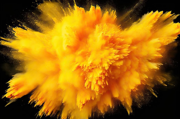 Explosion of yellow powder on a black background abstract colorful powder explosion