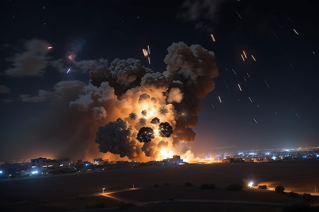 Explosions illuminating night sky during Israeli military operations