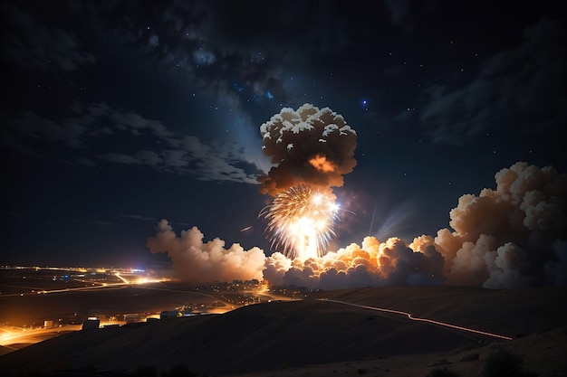 Explosions illuminating night sky during Israeli military operations