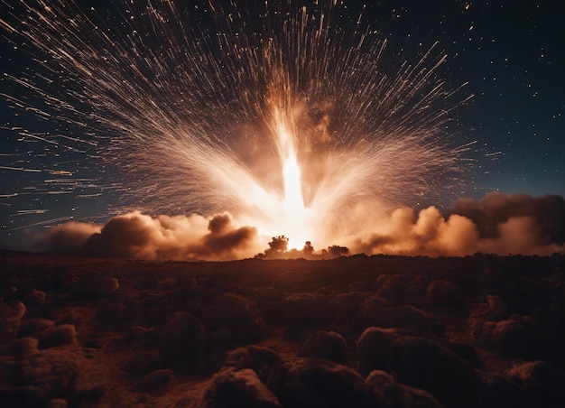 Explosions illuminating night sky during military operations