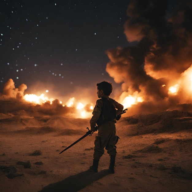 Explosions illuminating night sky during military operations