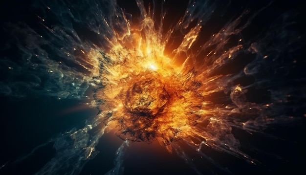 写真 ai によって生成された燃えるような自然現象で、爆発的なビッグバンが抽象的な銀河に点火する