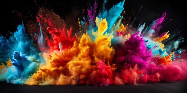 Explosive burst of colorful powders