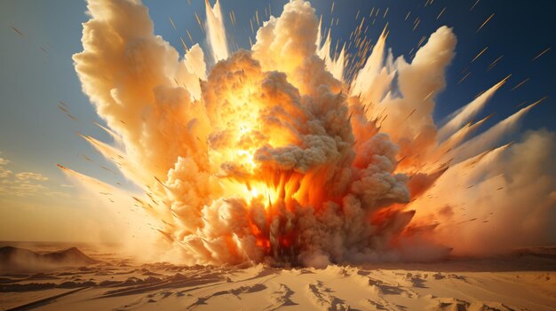 Foto l'esplosione scuote il pavimento del deserto lo sfondo dinamico aggiunge allo spettacolo