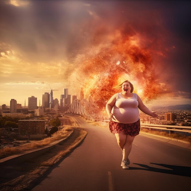 Photo explosive confidence embracing body positivity amidst chaos