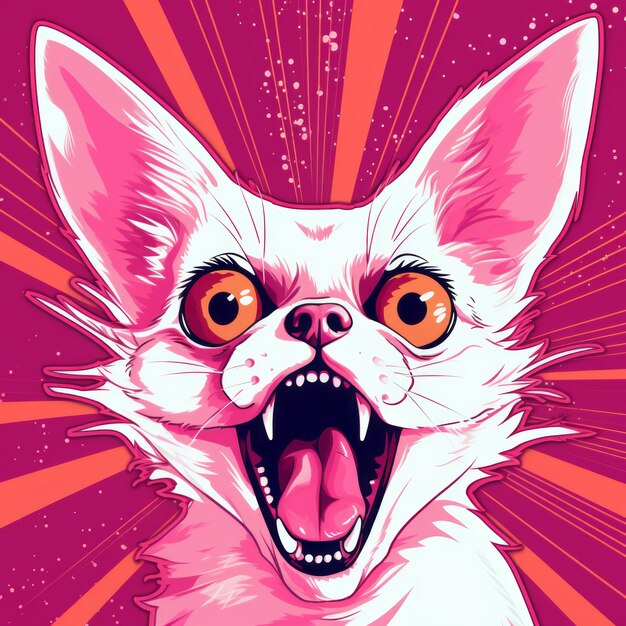 Explosive Expressionism Cartoon Chihuahua Illustration On Fuchsia Background