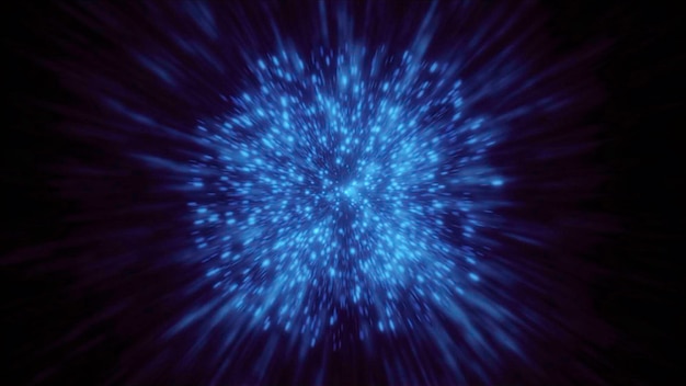 光粒子の爆発的な流れ 宇宙の動き 光粒子の流れが点で集まる
