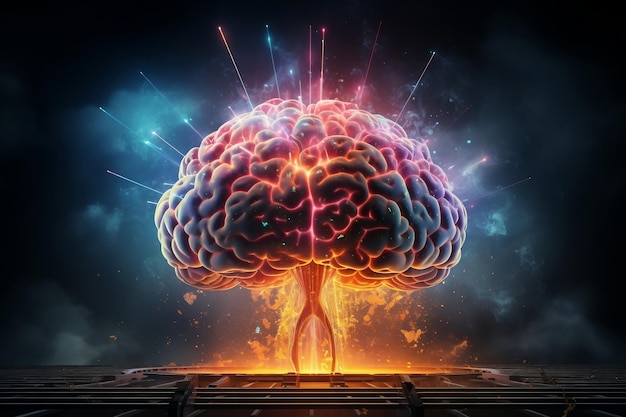 Взрывной человеческий мозг, концепт-арт, генеративный искусственный интеллект